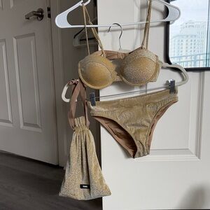 triangl swimwear Gold Shimmer Bikini Set with Drawstring Pouch